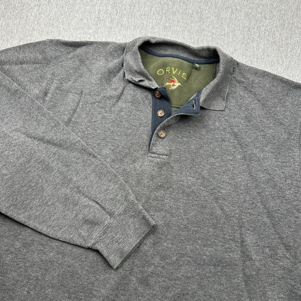 Orvis Long Sleeve Heavyweight Polo Shirt Mens Large Gray 10A5